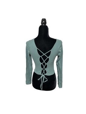 Aeropostale Sage Green Lace-Up Open Back Long Sleeve Top Size M